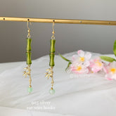 Green Bamboo Drop Dangling Earrings, Bamboo Handmade Earrings, unique dangle